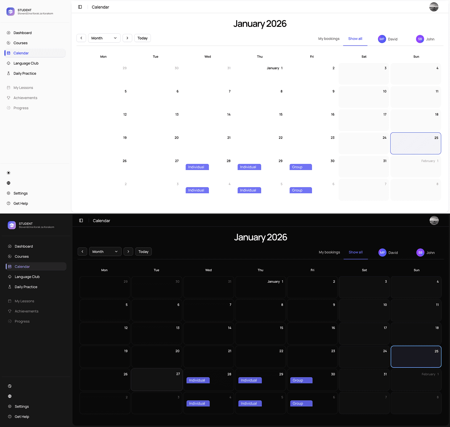 Photo of a calendar scheduler in light and dark theme